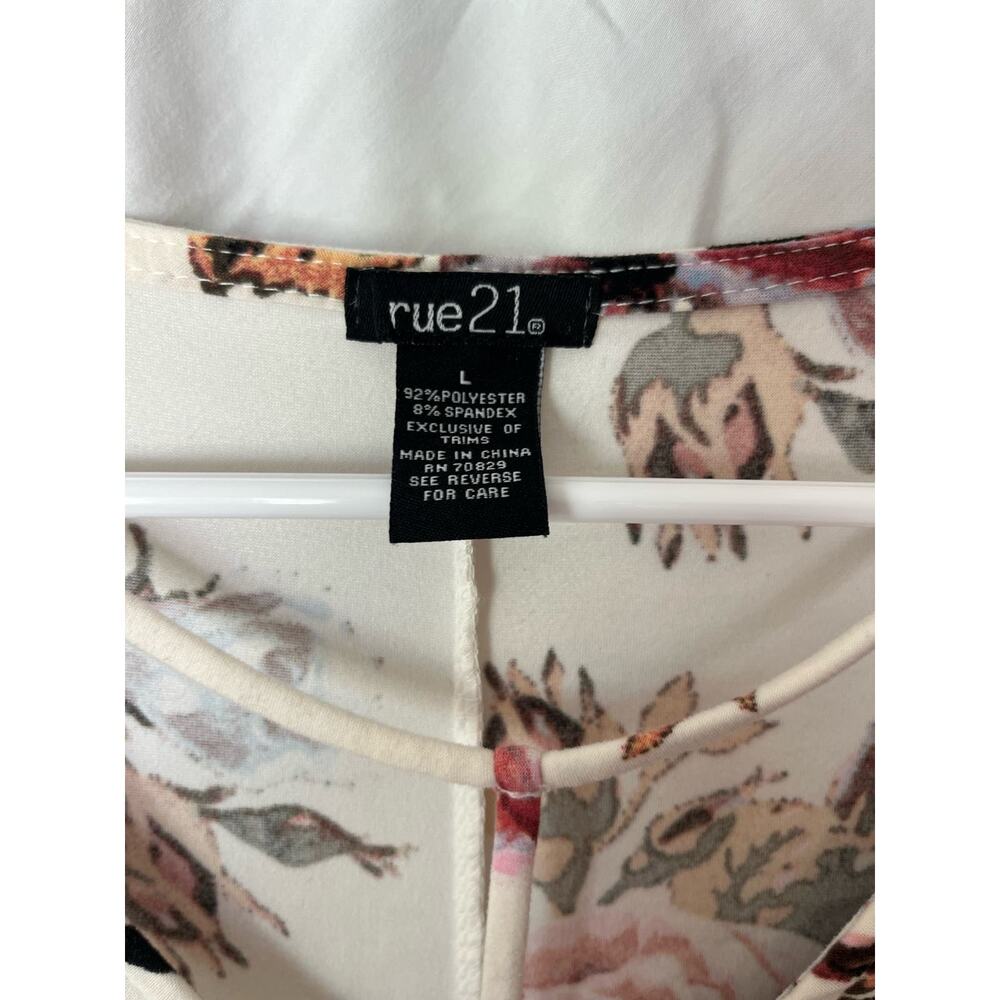 Rue 21 Cream Floral Dress Pink Roses Cut out neckline Buttery Soft Large - Picture 4 of 7